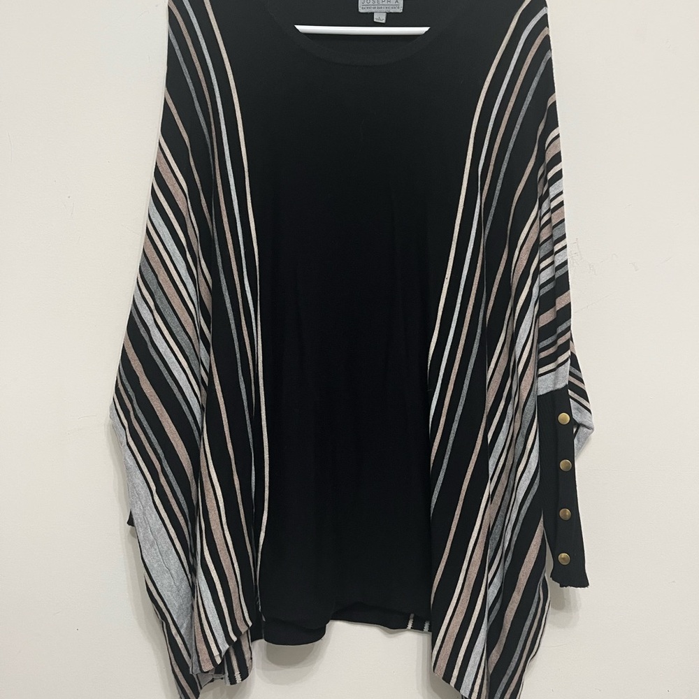 Joseph A  Black Striped Poncho Sweater Top long ragon sleeve XL
